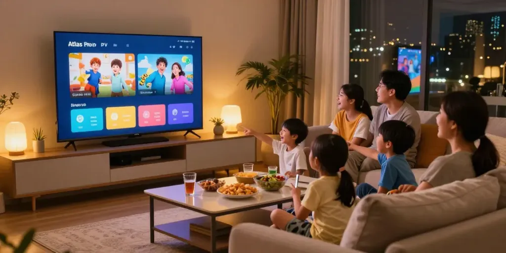 Profitez d'une soirée familiale avec atlas pro iptv sur grand écran TV