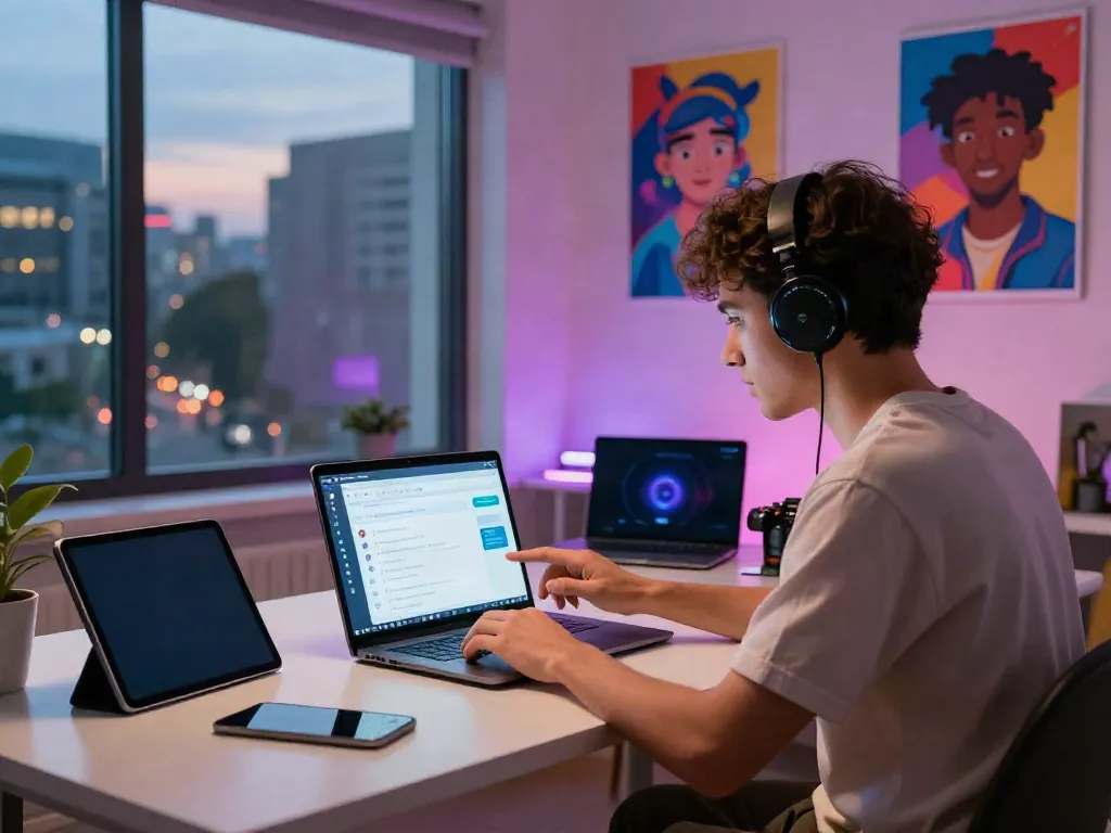 Engaging with a free AI slut chatbot in a vibrant digital workspace.
